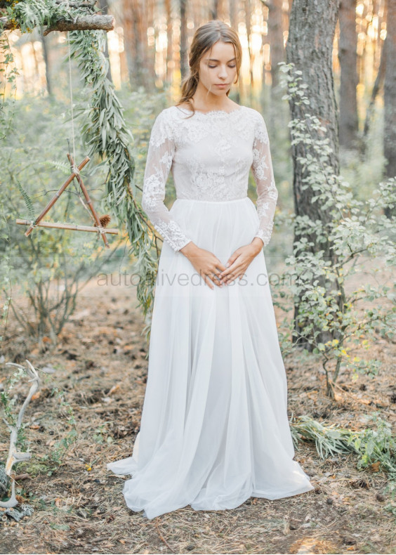 Ivory Lace Tulle Keyhole Back Wedding Dress